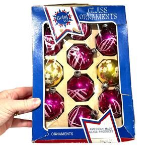 Vintage blown glass Christmas tree ornaments pink gold white flocking lot of 10